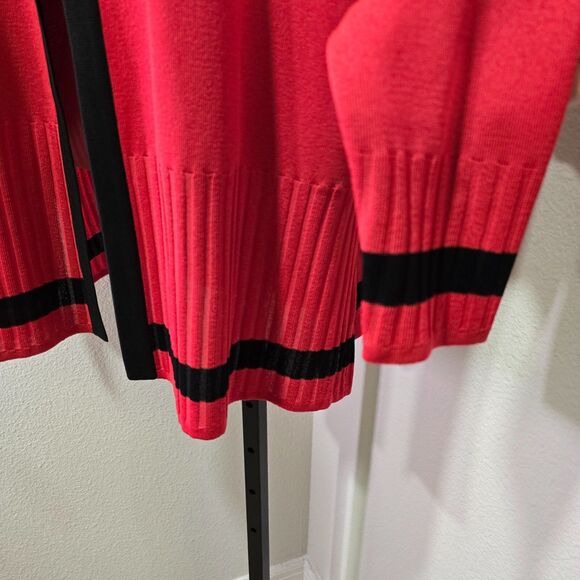 Misook Red Ribbed Open Cardigan Sweater Womens Petite XL Long Sleeve Knit Office - Picture 3 of 9